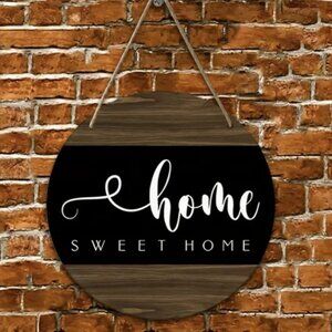 Home Sweet Home Rustic Wooden Door Wreath - 8" Round Door Hanging House Gift